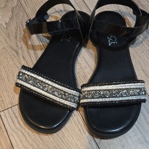 Grace Black Sandals with Silver Embellishments